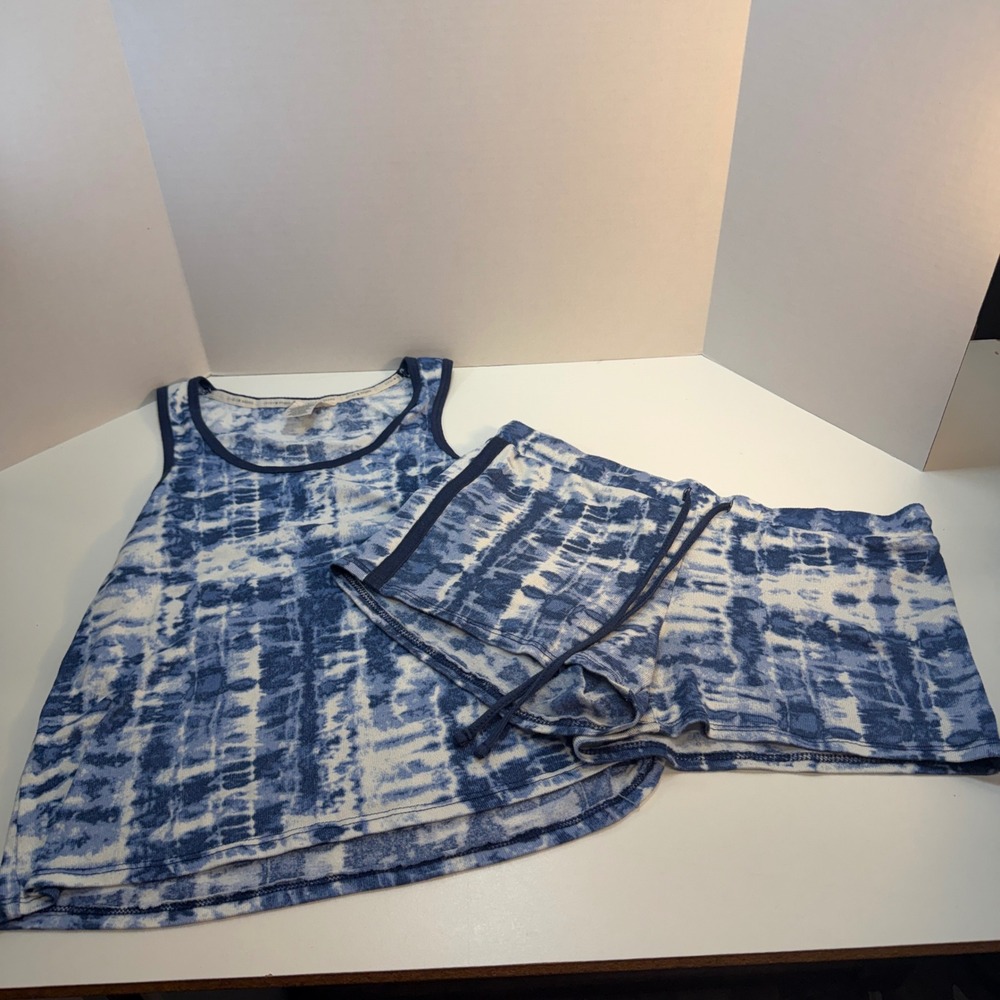Lucky Brand Pajama Set Women Small Blue Tie Dye Tank Top Shorts Loungewear Sleep